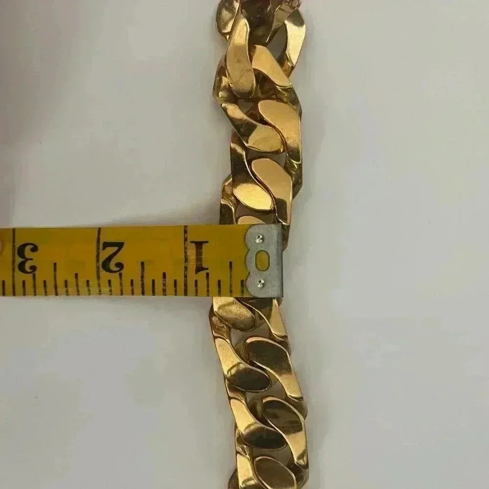 Celine | Chunky Cuban Link ID Gold Bracelet - Gold / Sz M - Picture 12 of 12